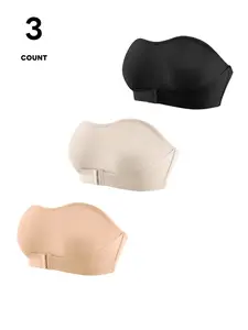 3-Pack Women's Strapless Front-Clasp Bras, Breathable Summer Invisible Seamless Full-Cover Bra, Non-Slip Wire-Free Push-Up Daily Wear Fit