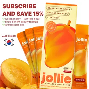 Jollie Edible Collagen Sticks, Mango Flavor – Korean-Made Healthcare Dietary Supplement with Marine Collagen, Hyaluronic Acid, Probiotics, CoQ10, Glutathione for Skin Care Glow & Hydration