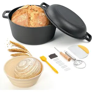 6.5QT Pre-Seasoned Cast Iron Dutch Oven with Dual Handles - Perfect for Bread Baking, Frying, Camping & BBQ - Durable Indoor/Outdoor Cookware with Lid, Food-Safe & Easy to Clean, Camping Cookware | Dualhandle Design | Durable Cast Iron