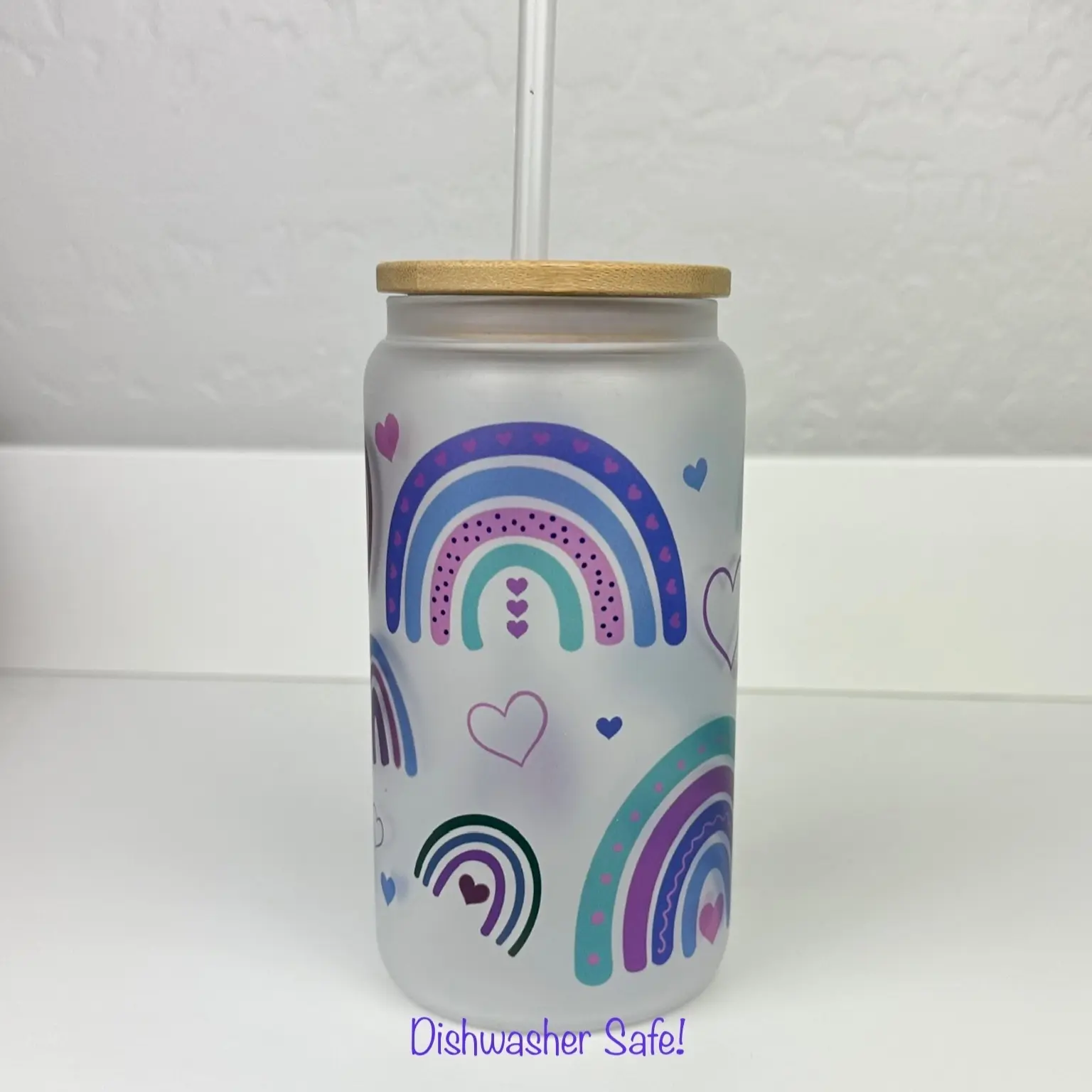 Purple Rainbows Glass Cup | 16 oz | Sublimation | Dishwasher Safe | Beer Can cup  | Iced Coffee cup