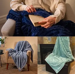 Snack & Snuggle™ Raschel Blanket - Blue, 50" x 60", Double-layered with Hidden Zipper Pocket, Ultra-Soft Velvety Material, Machine Washable