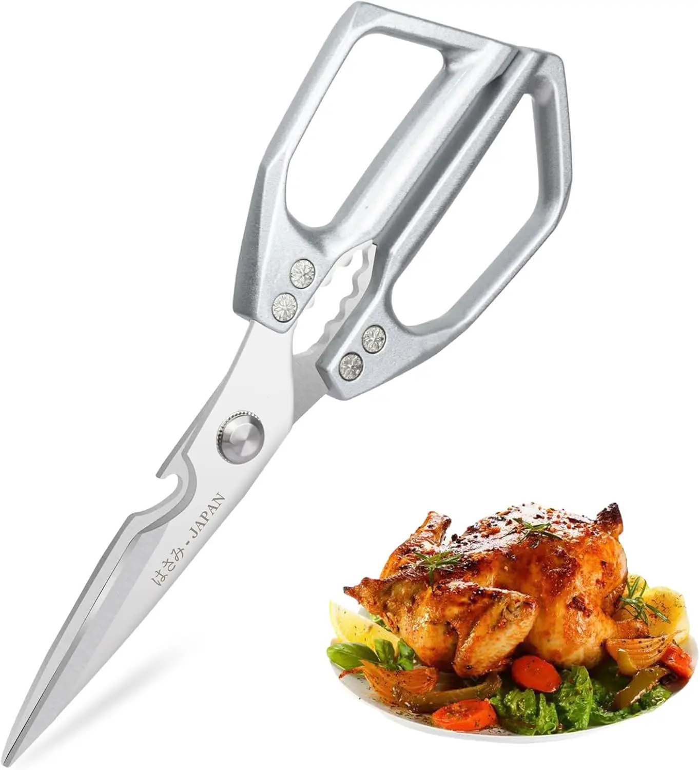 Heavy Duty Kitchen Scissors - Sharp Stainless Steel Kitchen Accessories, Dishwasher Safe Silver Cooking Shears for Meat, Herbs, Bread