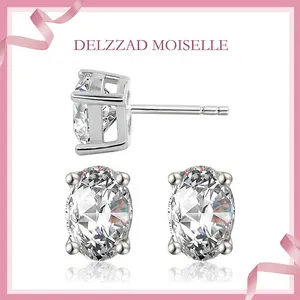 Delzzad S925 Oval Cut Synthetic Moissanite Stud Earrings Christmas Valentine’s Day Weddings Engagements Anniversaries Gift For Men Women