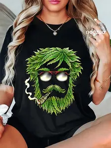 100% Cotton Unisex Funny Weed Leaf Hippie Face 420 Marijuana Leaves Bud Man T-Shirt