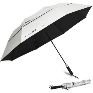 62 Inch Portable UV Protection Large Golf Umbrella, Automatic Open Double Canopy Big Sun Windproof Oversize Sports Umbrella
