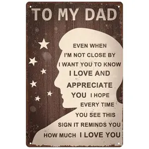 Dad Gifts Rustic Tin Wall Art for Dad - Vintage Fathers Day Metal Sign Plaque 8x12Inch with Love & Thanks, To My Dad Home Office Decor for Men, Birthday Gift Ideas from Son Daughter, Retro Wall Decor