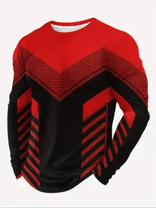 Men's Casual Striped Long Sleeve 3D Stripe Print T-Shirt, Vibrant Neon and Street Style, Comfortable Round Neck, Perfect for Spring & Fall