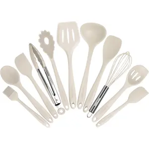 11PCS Colorful Silicone Kitchen Utensil Set Nonstick Cookware with Spatula Set Kitchen Tools Gadgets Khaki