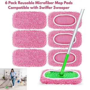 6 Pack Reusable Microfiber Mop Pads Compatible with Swiffer Sweeper – Washable Replacement Refills for Dry Dusting & Wet Mopping, Hardwood Floor Cleaning Pads