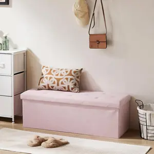 43" Foldable Storage Ottoman Bench – Large End of Bed Foot Rest Stool with Padded Seat, Heavy Duty Support 660lbs, Storage Chest for Living Room, Bedroom
