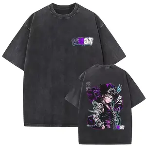 Wanted YuYu Hakusho Kurama Hiei Yusuke Kuwabara Vintage Washed T Shirt Men Anime Cartoon Oversized T-shirt Male Retro T-shirts 12