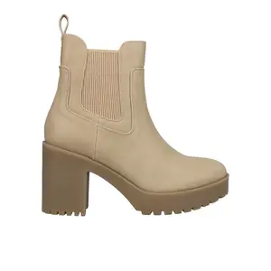 Chinese Laundry Womens Good Day Platform Round Toe Chelsea Casual Boots Ankle High Heel 3" & Up - Beige