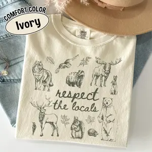 Respect The Locals Wildlife Shirt, Comfort Colors Granola Girl Tee, Vintage Nature Lover Graphic T-Shirt, Outdoors Hiking Aesthetic Top, Eco Friendly Adventure Gift