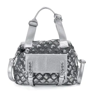 Silver Shiny Faux Leather Crossbody Bag with Detachable Shoulder Strap