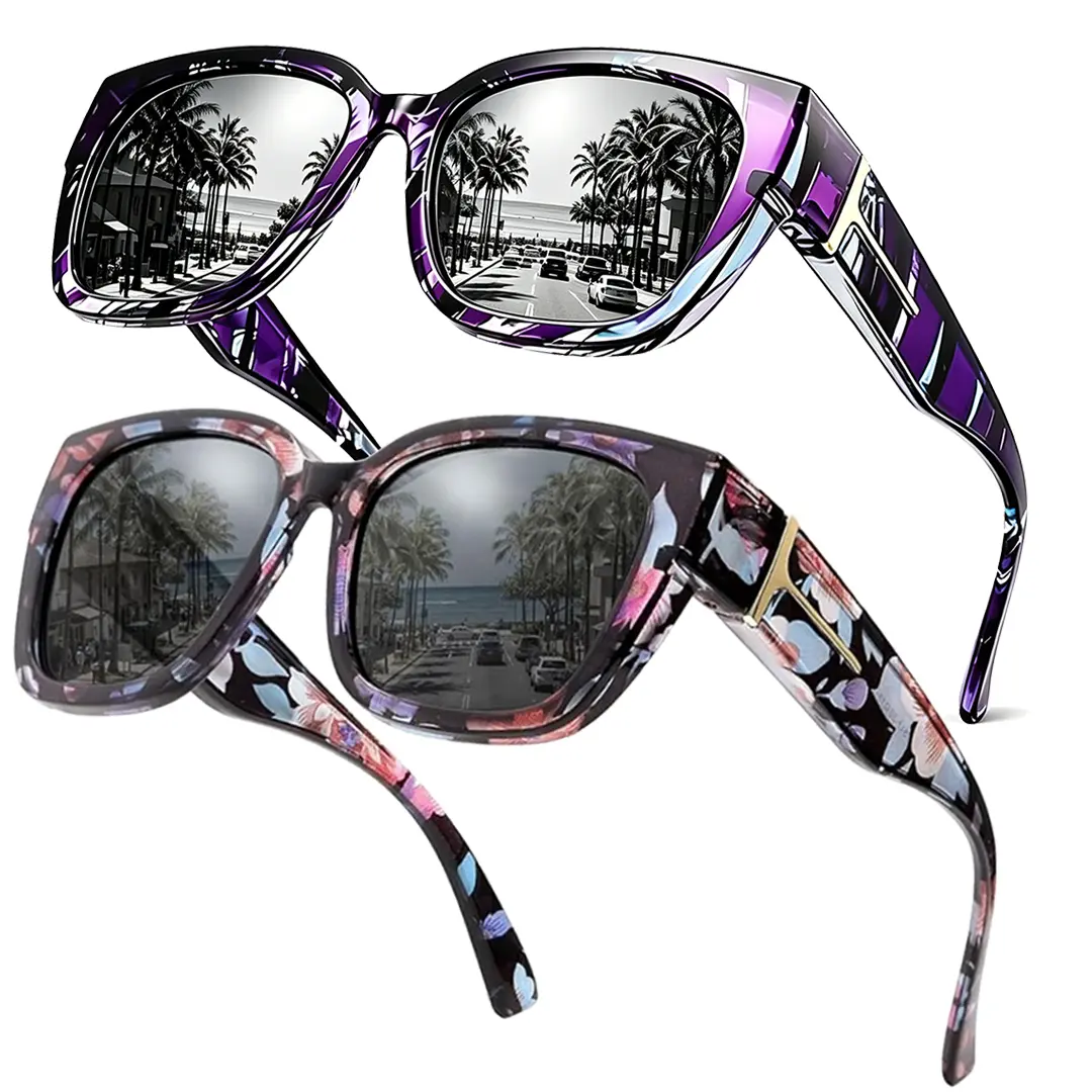 2PCS / Purple Floral Frame Grey Lens+Blue Floral Frame Grey Lens