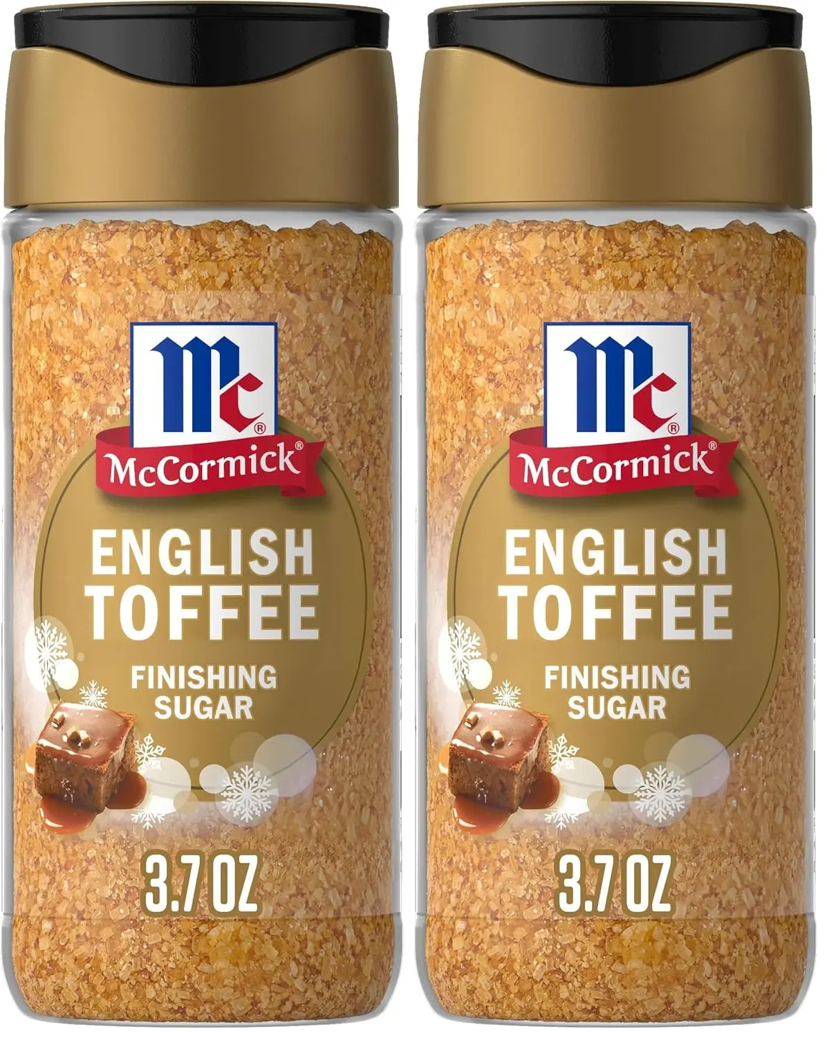 Limited Edition English Toffee Flavor Finishing Sugar (2 Bottles, 3.7oz Each, 8.32 oz Total) - Natural Ingredients Sea Salt Sweet Topping for Coffee, Desserts, All Ages Cupboard Storage