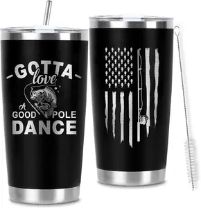 Fishing Gifts For Men 20oz Black Tumbler Birthday Christmas Fathers’ Day Presents For Grandpa Dad Uncle Boyfriend Fishing Lover Home Travel Cup With Lid Straw Christmas Gifts Ideas 20 OZ Stainless Steel Tumbler