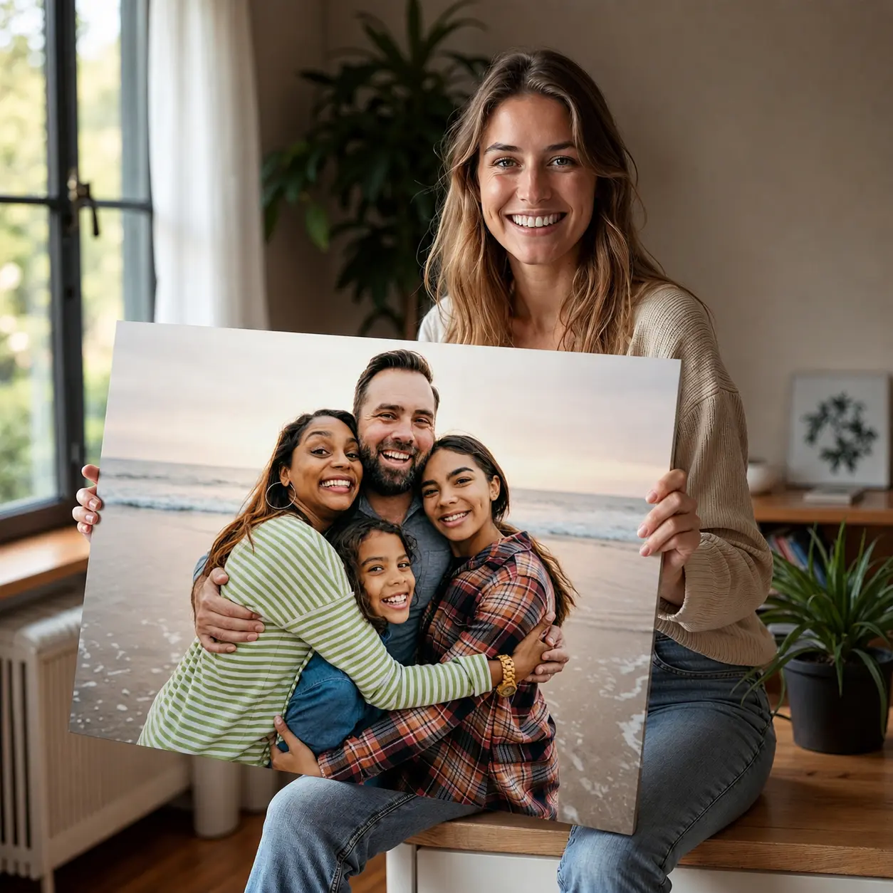 Customizable Family Photo Metal Canvas Print - Personalized Wall Art, Framed/Unframed Nostalgic Photos Decor, Birthday Decor Room Gift, Home Inspo Home Supplies, Wall Decor