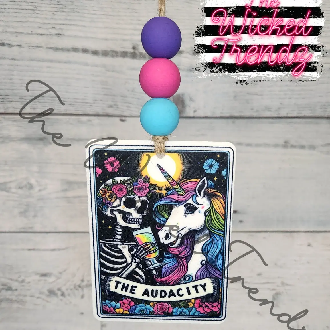 The Audacity Unicorn Skeleton Funny Tarot Card Car Hanging Air Freshener Freshie Car Accessories Car Charm