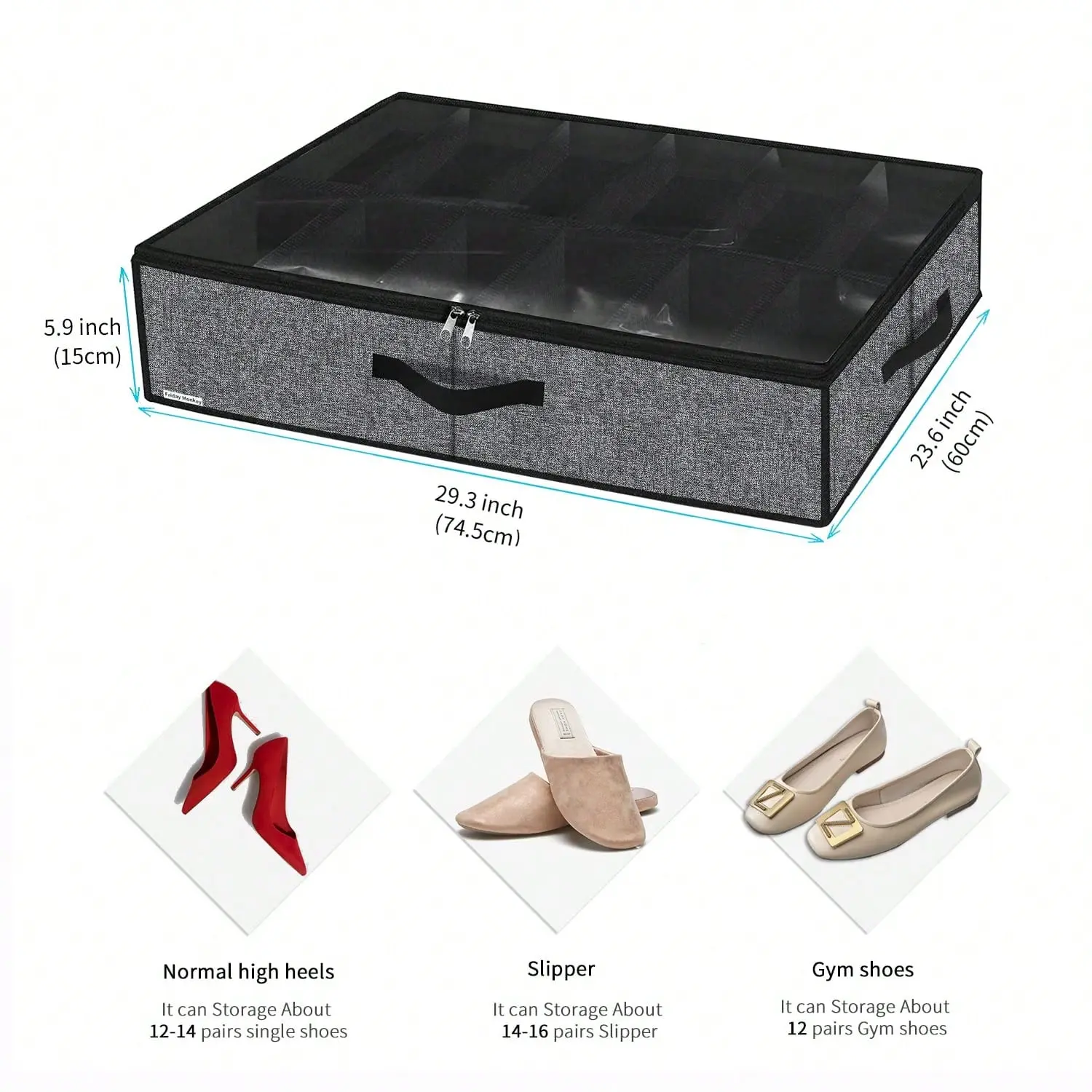 2 Pack Sturdy Under Bed Shoe Storage Organizers, Fit Total 24 Pairs, Large Underbed Closet Shoes Box Container Bag With Clear Cover, Breathable, 29.3x23.6x5.9 Inches