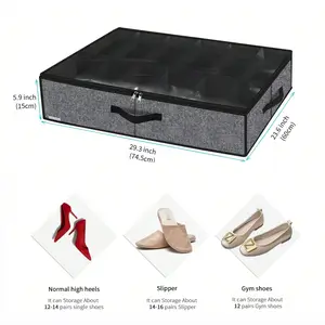 2 Pack Sturdy Under Bed Shoe Storage Organizers, Fit Total 24 Pairs, Large Underbed Closet Shoes Box Container Bag With Clear Cover, Breathable, 29.3x23.6x5.9 Inches