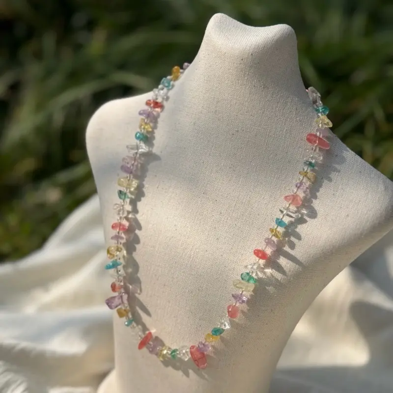 Rainbow color handmade crystal choker necklace d
