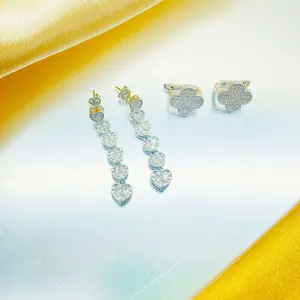 Stylish Earring Set Four Leaf Grass Ring Buckle Earrings + 6 Love Long Fishing Earrings  Versatile Two Pair Earrings Combination