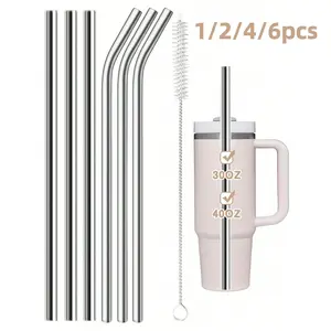 1/2/4/6PCS Extra Long Stainless Steel Reusable Metal Straws with Cleaning Brush - Perfect for Stanley 40oz & 30oz Tumbler, Eco-Friendly Replacement for Plastic Straws, Durable and Easy to Clean, Hot Selling Sustainable Accessories