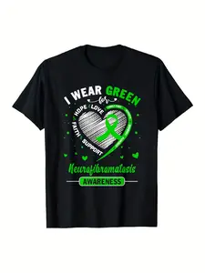 Neurofibromatosis Awareness T-Shirt - Heavyweight 180gsm Cotton Tee with Green Ribbon Design - NF Support Shirt for Charity Walks, Doctor Visits - Loose Fit Crew Neck Advocacy Top - Sizes 1XL-5XL - Unisex Adult Awareness Apparel - Machine Washable Everyda
