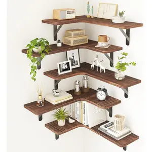 Corner Floating Shelves for Wall Set of 5, Rustic Wood Wall Mounted Shelf for,, Bedroom, Home, Laundry Room, Living Room (Dark Carbonized Black)