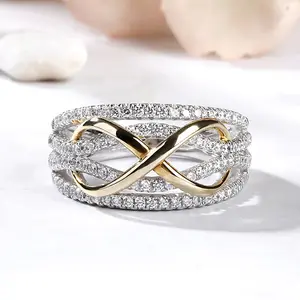 Infinity Promise Ring For Women Multiple Rows 14k Gold-plating Cubic Zirconia Stone Two Tone Gold Tone Rings for Fashion Anniversary Promise Wedding