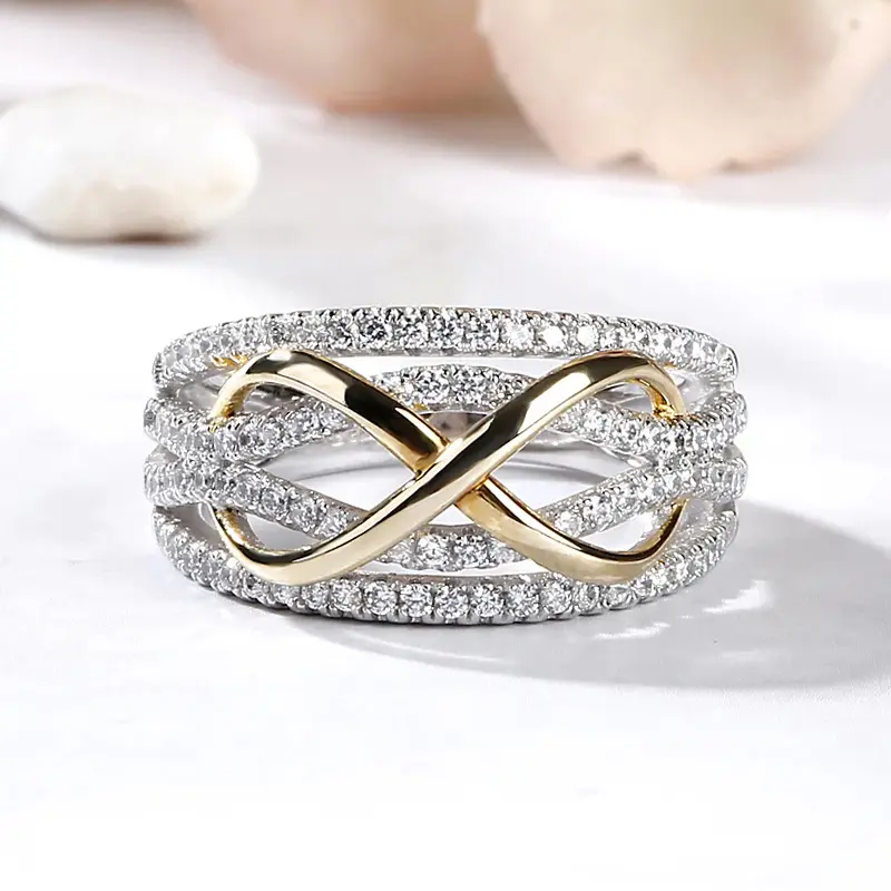 Infinity Promise Ring For Women Multiple Rows 14k Gold-plating Cubic Zirconia Stone Two Tone Gold Tone Rings for Fashion Anniversary Promise Wedding