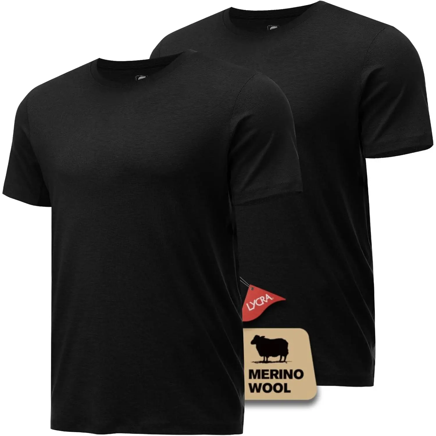 Men's Merino Wool & Bamboo Viscose Tshirt Top, Menswear Lightweight Crewneck Plain Short-Sleeve Moisture-Wicking Undershirt (2-Pack), Shortsleeve