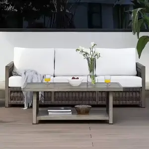 79'' x 32.9'' x 29.3'' Modern Sofa Couch with Woven Rattan Seat & Cushion, for Garden, Poolside, Balcony