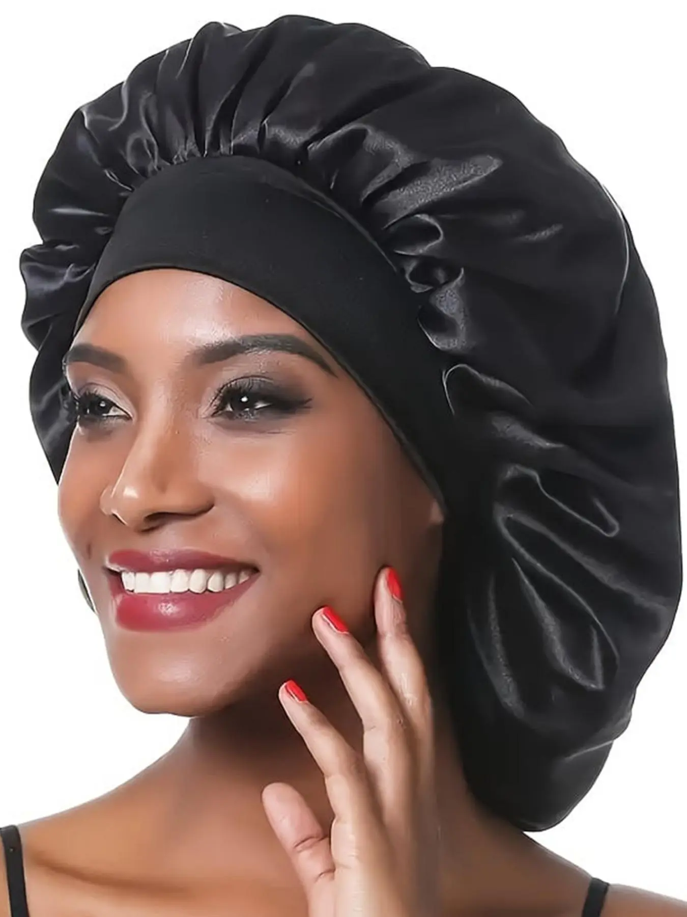Solid Color Satin Sleep Bonnet, Wide Band Sleeping Cap, Soft Comfortable Night Cap for Women & Girls, Hair Bonnet, Hair Care Cap