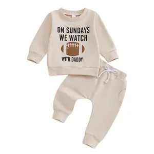 Baby Football Outfits Boy Girl Watch Football with Daddy On Sundays Sweatshirt Top+Long Pants Set