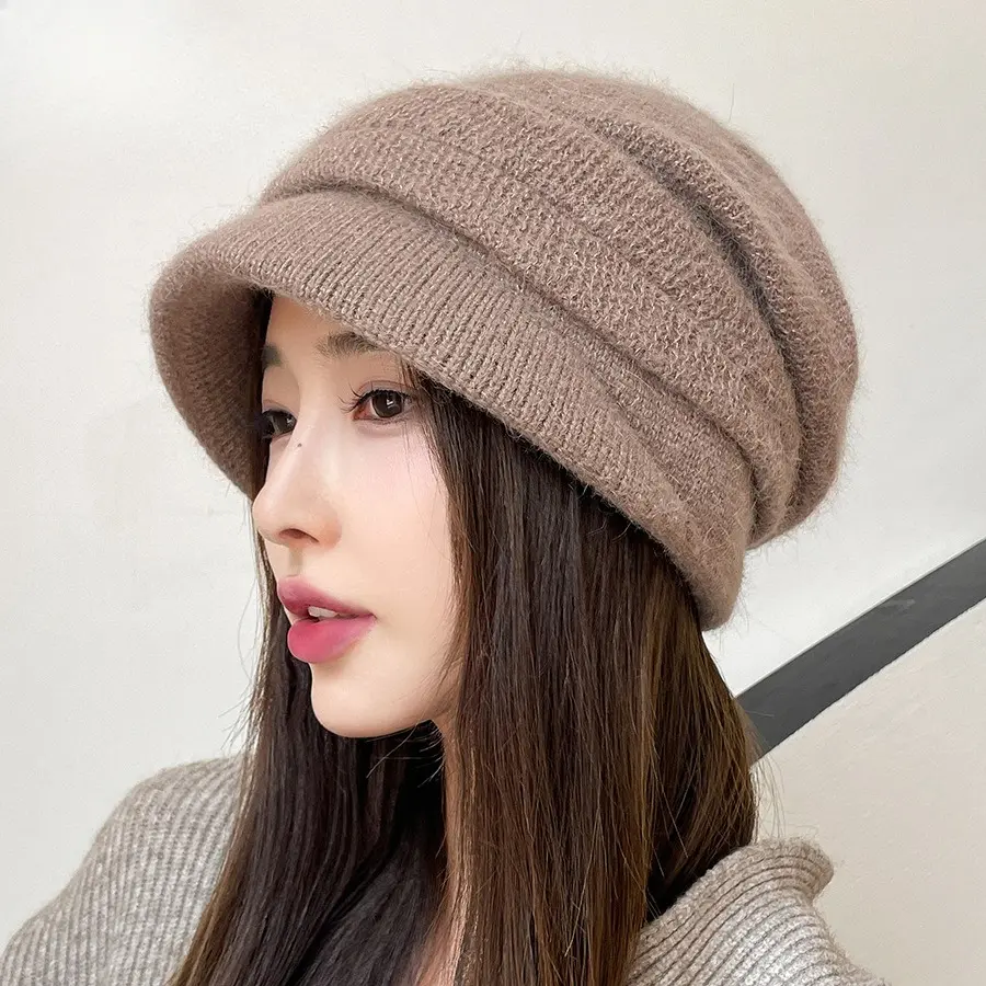 BIGWIG women's winter outdoor warm thickened loose wool lined knitted beanie, wool lined knitted beanie, elastic hat, soft and warm in winter, women's ski hat, earmuffs, suitable for ski hats, outdoor sports