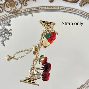 1PC metal bow cherry bracelet for Apple Watch bands, Smart watch straps, compatible with Apple Watch 38/40/41/42/44/45/46/49mm, suitable for Apple Watch series Ultra/SE/9/8/7/6/5/4/3/2/1, with cherry bow heart elements