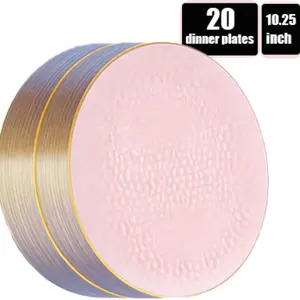 20-Piece Transparent Gold-Color Plastic Plate Set, Party Salad/dinner Plates, 10.25 Inch Heavy-Duty Large Serving Platter, Elegant Plastic Plates