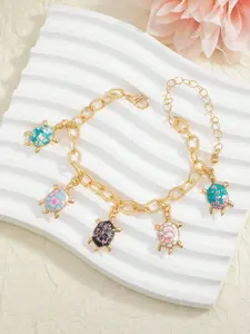 Summer Vacation Style Colorful Turtle Pendant Chain Bracelet, Perfect for Daily Wear, Trendy Accessory for Summer Season