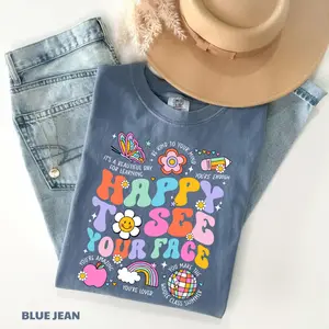 Comfort Colors Happy To See Your Face TShirt, Teacher Back To School T-Shirt, Elementary Teacher Tee, Retro Teacher TShirt, Hello School Tee
