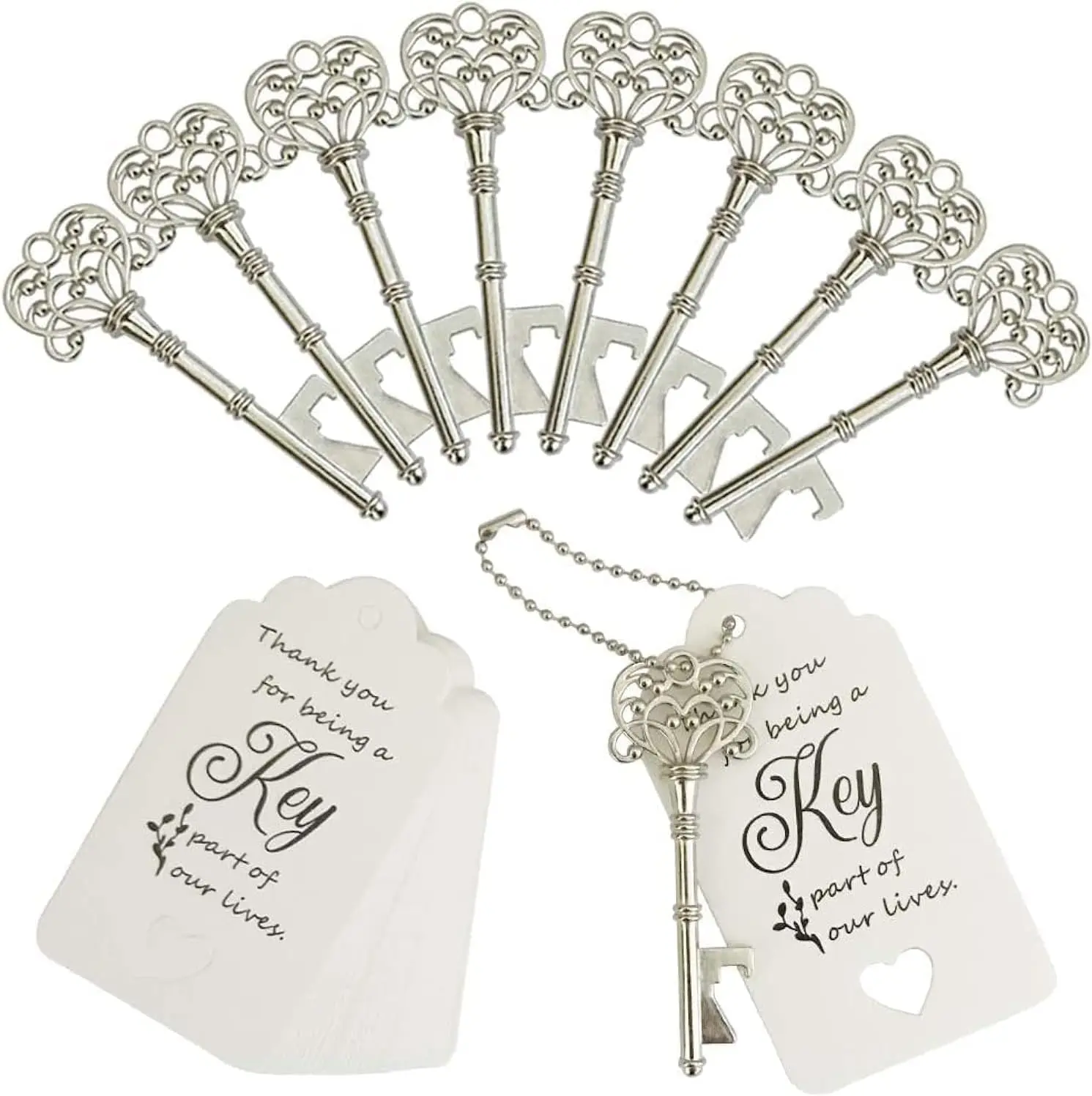 50Set Key Bottle Opener Bulk ,Wedding Favors for Guest Vintage Skeleton Key Bottle Opener,Wedding Gifts Key Bottle Openers with Thank YouTag Cards and Key Chains (Silver) - Home Improvement.
