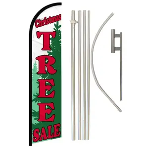 Windless Christmas Tree Advertising Flag & Aluminium-Steel Pole Kit, Easy-Assemble, Polyester Knit Material, Unique Graphics, Festive Home & Party Supplies Backdrop Banner