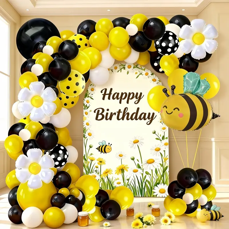 103-Piece Bee Theme Birthday Balloon Arch Set, Daisy & Polka Dot Latex Balloons, Balloons For Balloon Arch, Spring Party Decorations, Balloon Party Supplies, Balloon Decorations Kit, Happy Birthday
