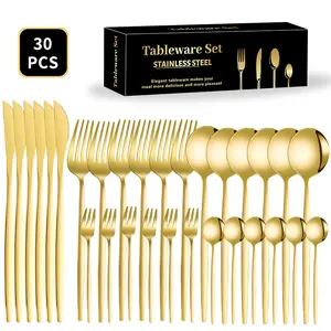 30-Piece Gold Stainless Steel Flatware Set (Service for 6); Sturdy and Durable, Dishwasher Safe; Stylish Color and Chic Design.