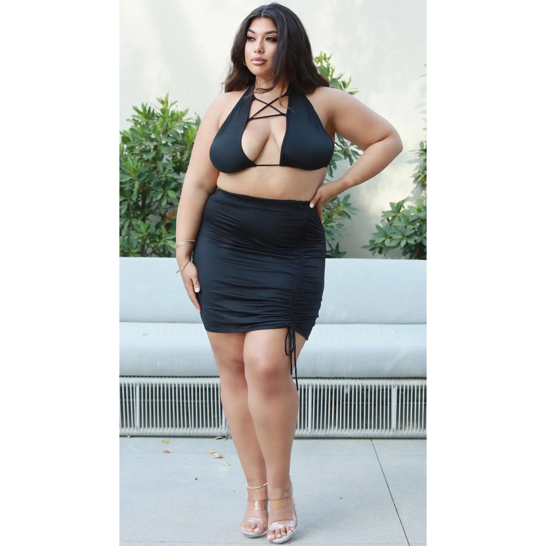 Lock Me Down 2Pcs Skirt Set (Black)