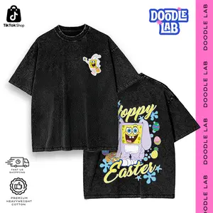 Easter SpongeBob SquarePants Graphic Tees • Hoodie Streetwear • Vintage Oversized Acid Wash • Holiday Apparel Cartoon Merch • Heavyweight Menswear Comfort Cotton