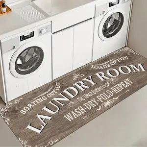 1 Pc Brown Wood Grain Laundry Room Rug Soft And Comfortable Long Strip Carpet Printed Mat Anti Slip Floor Mat Suitable For Kitchen Living Room Bedroom Sink Laundry Room Decoration Carpet Mat