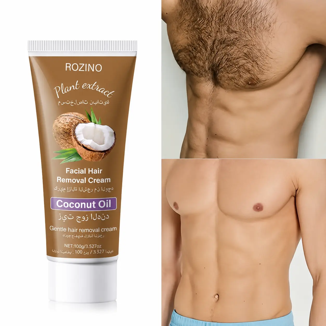 ROZINO Hair Removal Cream with Coconut Oil, Gentle & Painless Body Care for Face & Full Body, Unisex Cosmetic, 100g #tiktokshopbacktoschool homeessentials
