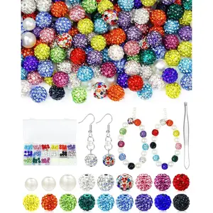 200PCS FIVEIZERO Rhinestone Beads for Jewelry Making, 15 Colors Round Sparkle Crystal Clay Bead Bulk Sparkly Baseball Necklace Beads for Bracelets and DIY Crafts